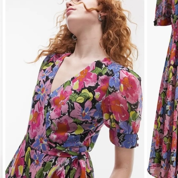 TOPSHOP floral wrap dress size 4 - Picture 3 of 3